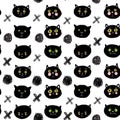 Seamless pattern funny black cat face isolated on white background. simple ornament, Can be used for Gift wrap, fabrics, Royalty Free Stock Photo