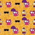 Seamless pattern with funny cartoon cats Royalty Free Stock Photo