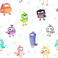 Seamless pattern with funny cartoon comic birds