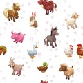 Seamless pattern with funny cartoon farm animals