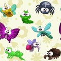 Seamless pattern with funny cartoon insects