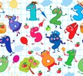 Seamless pattern with funny cartoon numbers on chekered sheet v Royalty Free Stock Photo