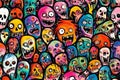 Seamless pattern with funny cartoon skulls,  Halloween background Royalty Free Stock Photo