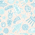 Seamless pattern with funny cartoon space elements