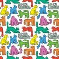 Seamless pattern with funny cats. Background with domestic pets