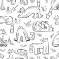 Seamless pattern with funny cats. Background with domestic pets