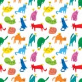 Seamless pattern with funny cats playing with butterflies. Background with domestic pet