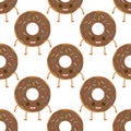 Seamless pattern with funny character donut with frosting, vector illustration in cartoon style. Royalty Free Stock Photo