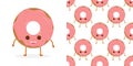 Seamless pattern with funny character donut with frosting, vector illustration in cartoon style. Royalty Free Stock Photo