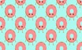 Seamless pattern with funny character donut with frosting, vector illustration in cartoon style. Cute smiley fresh donut Royalty Free Stock Photo