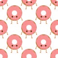 Seamless pattern with funny character donut with frosting, vector illustration in cartoon style. Royalty Free Stock Photo