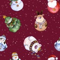 Seamless pattern with funny Christmas characters Royalty Free Stock Photo