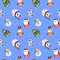 Seamless pattern with funny Christmas characters