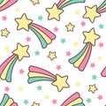 Seamless pattern with funny comets and stars isolated on white background Royalty Free Stock Photo