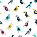 Seamless pattern with funny crows. Forest background with cute birds Royalty Free Stock Photo