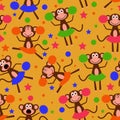 Seamless pattern with funny cute cheerleader monkeys