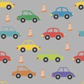 Seamless pattern with funny cute color cars