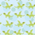 Seamless pattern with funny cute dragon on a blue Royalty Free Stock Photo