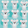 Seamless pattern -Funny cute koala on blue