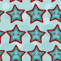 Seamless pattern with funny cute starfish animal