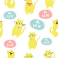 Seamless pattern with funny eating egoist cat