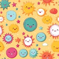 seamless pattern funny faces suns moons and stars