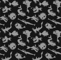 Seamless pattern with funny fishes. Fish Silhouette Vector