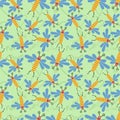 seamless pattern funny flies on green background Royalty Free Stock Photo