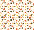 Seamless pattern Funny Flying Bumble Bees with colorful summer flowers Royalty Free Stock Photo