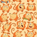 Seamless pattern with funny fox expressing various emotions in different poses. Happy, angry, smart, sad, cunning