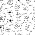 Seamless pattern with funny hand drawn cats. Animals vector illustration with adorable kittens. Tillable background for Royalty Free Stock Photo