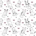 Seamless pattern with funny hand drawn cats. Animals vector illustration with adorable kittens. Tillable background for your Royalty Free Stock Photo