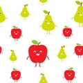 Seamless pattern with funny happy apples and pears