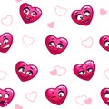 Seamless pattern with funny heart emoji.