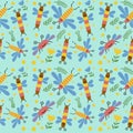 seamless pattern funny insects on blue Royalty Free Stock Photo