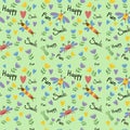 seamless pattern funny insects on green background Royalty Free Stock Photo