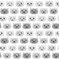 Seamless pattern funny Kawaii grey cat face, pastel colors isolated on white background. Can be used for greeting card design,