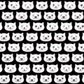 Seamless pattern funny Kawaii white cat face with pink cheeks, black background. Can be used for greeting card design, Gift wrap,