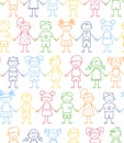 Seamless pattern of funny kids holding hands. Friendship concept. Happy cute doodle children Royalty Free Stock Photo