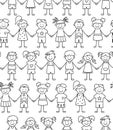 Seamless pattern of funny kids holding hands. Friendship concept. Happy cute doodle children Royalty Free Stock Photo