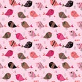 Seamless pattern with funny little bright birds on a light background. Birds.For design of banners, postcards, packaging Royalty Free Stock Photo