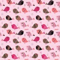 Seamless pattern with funny little bright birds on a light background. Birds.For design of banners, postcards, packaging