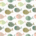 Seamless pattern with funny little bright fish on a light background. Fishes. Sea fishes and sea elements starfish, ship Royalty Free Stock Photo