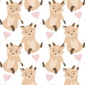 Seamless Pattern, Funny Little Foxes With Heart-shaped Balloons. Delicate Pastel . Textiles, Decor For A Children\'s Bedroom.