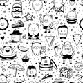 Seamless pattern. Funny monsters, personage. Hand drawn cartoon animals Royalty Free Stock Photo