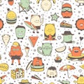 Seamless pattern. Funny monsters, personage. Hand drawn cartoon animals Royalty Free Stock Photo