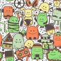 Seamless pattern. Funny monsters, personage. Hand drawn cartoon animals Royalty Free Stock Photo