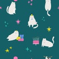 Seamless pattern with funny party cats, kittens