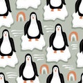 Seamless Pattern with Funny Penguins on Ice Floes