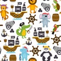 Seamless pattern with funny pirates animals